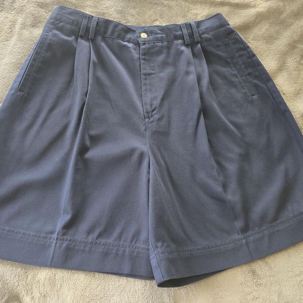 Hunt Club Navy Blue Pleated Shorts Relaxed Fit Cotton
